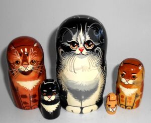 Black Cat family Babushka Matryoshka nesting Doll Babooshki Babushkas