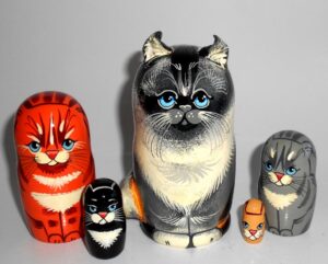 Sweet Grey Cat family with 3D ears and tail Babushka Matryoshka nesting Doll Babooshki Babushkas