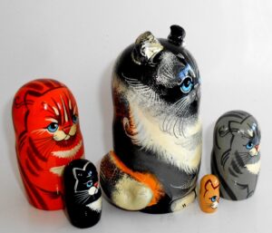 Sweet Grey Cat family with 3D ears and tail nesting Doll Babooshki s