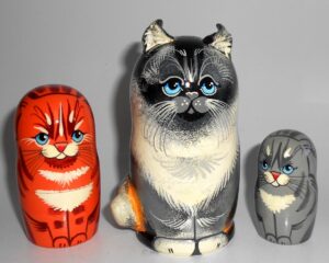 Sweet Grey Cat family with 3D ears and tail nesting Doll Babooshki s