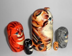 Sweet Tabby Cat family with 3D ears and tail nesting Doll Babooshki s