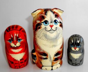 Sweet Tabby Cat family with 3D ears and tail nesting Doll Babooshki s