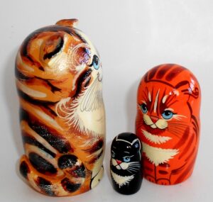 Sweet Tabby Cat family with 3D ears and tail nesting Doll Babooshki s