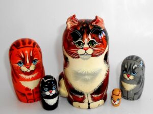 Sweet Spotted Cat family with 3D ears and tail Babushka Matryoshka nesting Doll Babooshki Babushkas