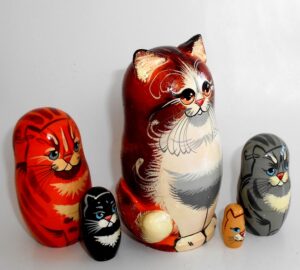 Sweet Red Cat family with 3D ears and tail nesting Doll Babooshki s