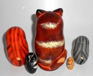Sweet Red Cat family with 3D ears and tail nesting Doll Babooshki s