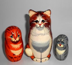 Sweet Red Cat family with 3D ears and tail nesting Doll Babooshki s