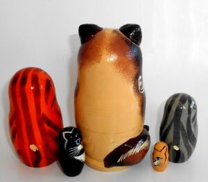 Sweet Brown Cat family with 3D ears and tail nesting Doll Babooshki s