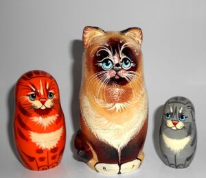 Sweet Brown Cat family with 3D ears and tail nesting Doll Babooshki s