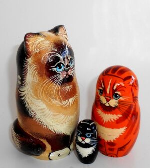 Sweet Brown Cat family with 3D ears and tail nesting Doll Babooshki s