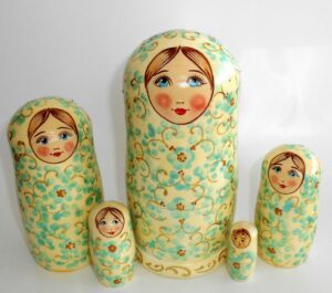 Alyonka aqua flowers large Babushka Matryoshka nesting Doll Babooshki Babushkas