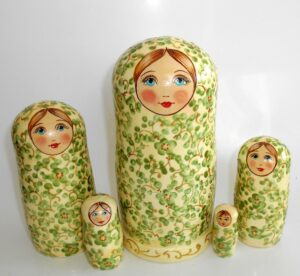 Alyonka green flowers large Babushka Matryoshka nesting Doll Babooshki Babushkas
