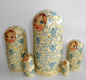 Alyonka light blue flowers large nesting Doll Babooshki s
