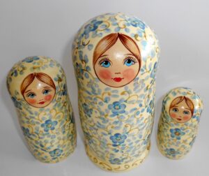 Alyonka light blue flowers large nesting Doll Babooshki s