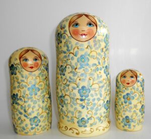 Alyonka light blue flowers large nesting Doll Babooshki s