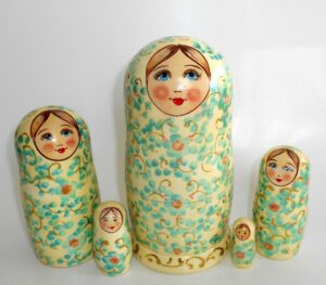 Alyonka aqua flowers Babushka Matryoshka nesting Doll Babooshki Babushkas
