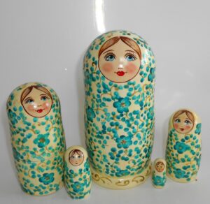 Alyonka turquoise flowers Babushka Matryoshka nesting Doll Babooshki Babushkas