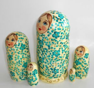 Alyonka turquoise flowers nesting Doll Babooshki s