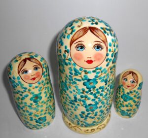 Alyonka turquoise flowers nesting Doll Babooshki s