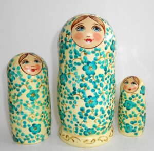 Alyonka turquoise flowers nesting Doll Babooshki s