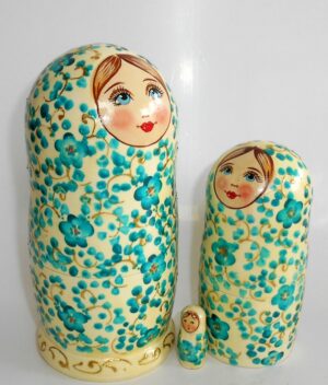 Alyonka turquoise flowers nesting Doll Babooshki s