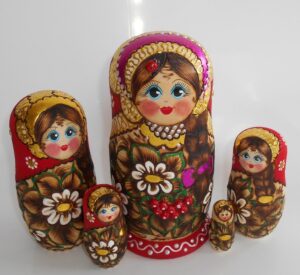 Tamara red scarf 3D rowan berries and ladybug Babushka Matryoshka nesting Doll Babooshki Babushkas