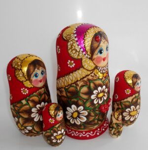 Tamara red scarf 3D rowan berries and ladybug nesting Doll Babooshki s
