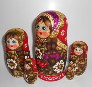 Tamara red scarf 3D rowan berries and ladybug nesting Doll Babooshki s