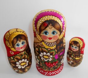 Tamara red scarf 3D rowan berries and ladybug nesting Doll Babooshki s