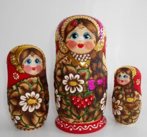 Tamara red scarf 3D rowan berries and ladybug nesting Doll Babooshki s