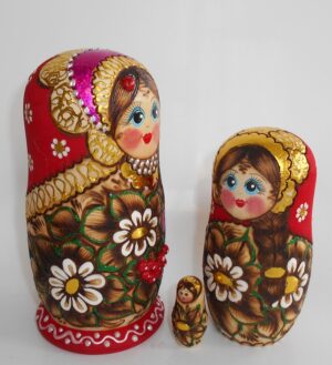 Tamara red scarf 3D rowan berries and ladybug nesting Doll Babooshki s