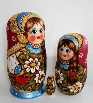 Tamara old-rose scarf 3D rowan berries nesting Doll Babooshki s
