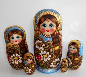 Tamara blue scarf 3D rowan berries Babushka Matryoshka nesting Doll Babooshki Babushkas