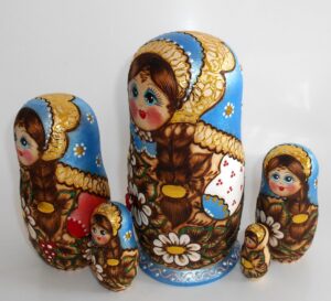 Tamara blue scarf 3D rowan berries nesting Doll Babooshki s