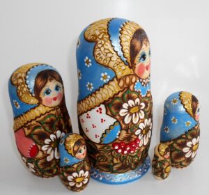 Tamara blue scarf 3D rowan berries nesting Doll Babooshki s
