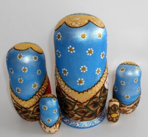Tamara blue scarf 3D rowan berries nesting Doll Babooshki s