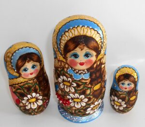 Tamara blue scarf 3D rowan berries nesting Doll Babooshki s