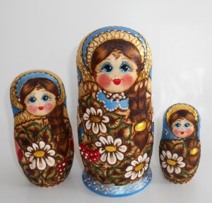 Tamara blue scarf 3D rowan berries nesting Doll Babooshki s