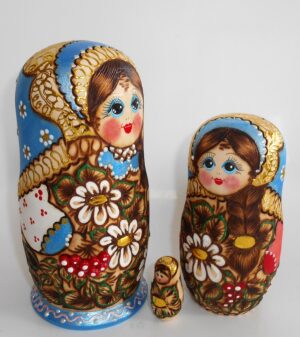 Tamara blue scarf 3D rowan berries nesting Doll Babooshki s