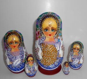 Bride in blue outfit Babushka Matryoshka nesting Doll Babooshki Babushkas