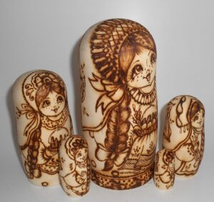 Village girls with Easter pies and eggs III nesting Doll Babooshki s