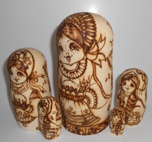 Village girls with Easter pies and eggs III nesting Doll Babooshki s