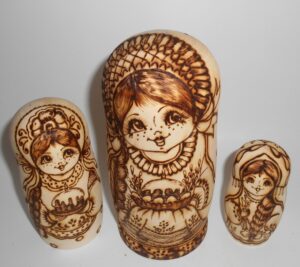 Village girls with Easter pies and eggs III nesting Doll Babooshki s