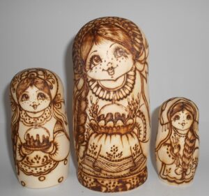 Village girls with Easter pies and eggs III nesting Doll Babooshki s