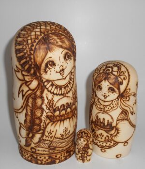 Village girls with Easter pies and eggs III nesting Doll Babooshki s