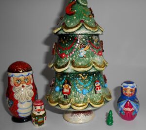 Xmas Tree with 3D toys XLarge 5-set nesting Doll Babooshki s