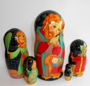 Nativity large multifigured on black nesting Doll Babooshki s