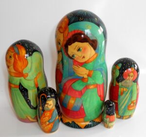 Nativity large multifigured on black nesting Doll Babooshki s