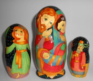 Nativity large multifigured on black nesting Doll Babooshki s