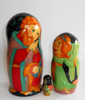 Nativity large multifigured on black nesting Doll Babooshki s